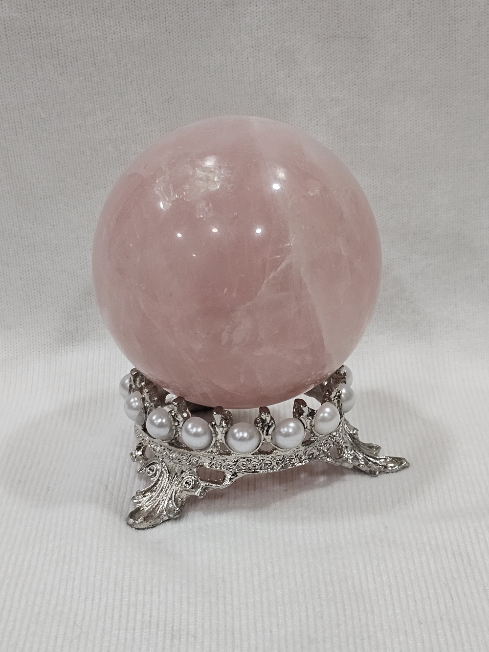 Rose Quartz Decorative Sphere on Silver Pearl Stand - Pink